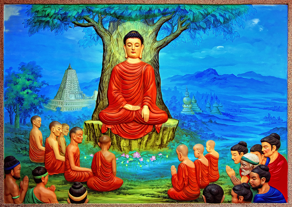 Tranh Dán Tường 3D Hàn Quốc, Hình Ảnh Tượng Phật Quan Âm Ngồi Dưới Cây Bồ Đề  Dp124