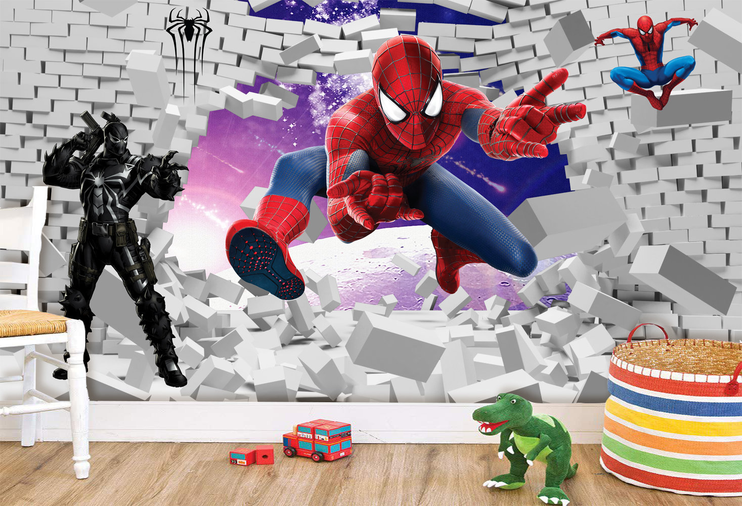 Tranh dán tường người nhện 3D dành cho phòng bé, các nhân vật siêu ...