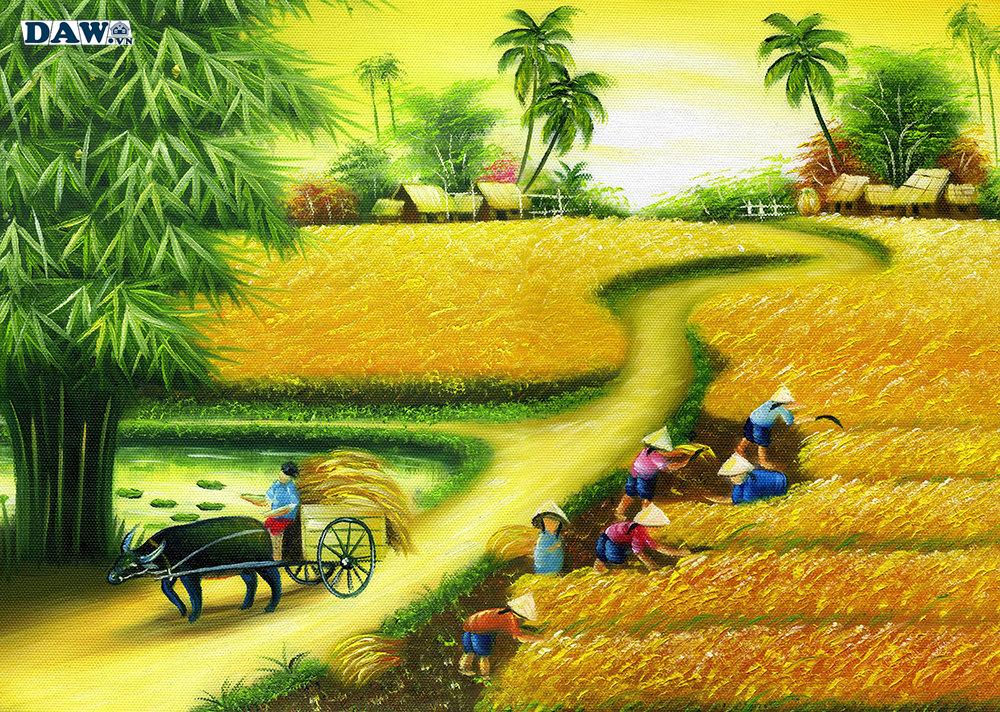 Tranh dán tường làng quê, tranh dán tường đồng quê Việt Nam ngày xưa