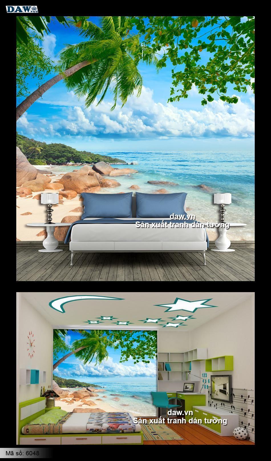 Không gian mát mẻ, tinh tế và hiện đại với tranh dán tường 3D bãi biển, đại dương