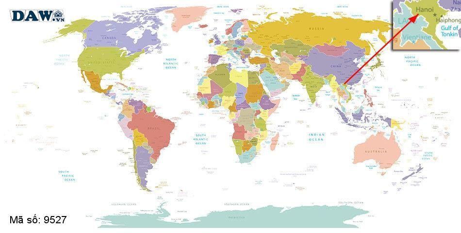 Tranh dán tường bản đồ, bản đồ Việt Nam, Thế giới