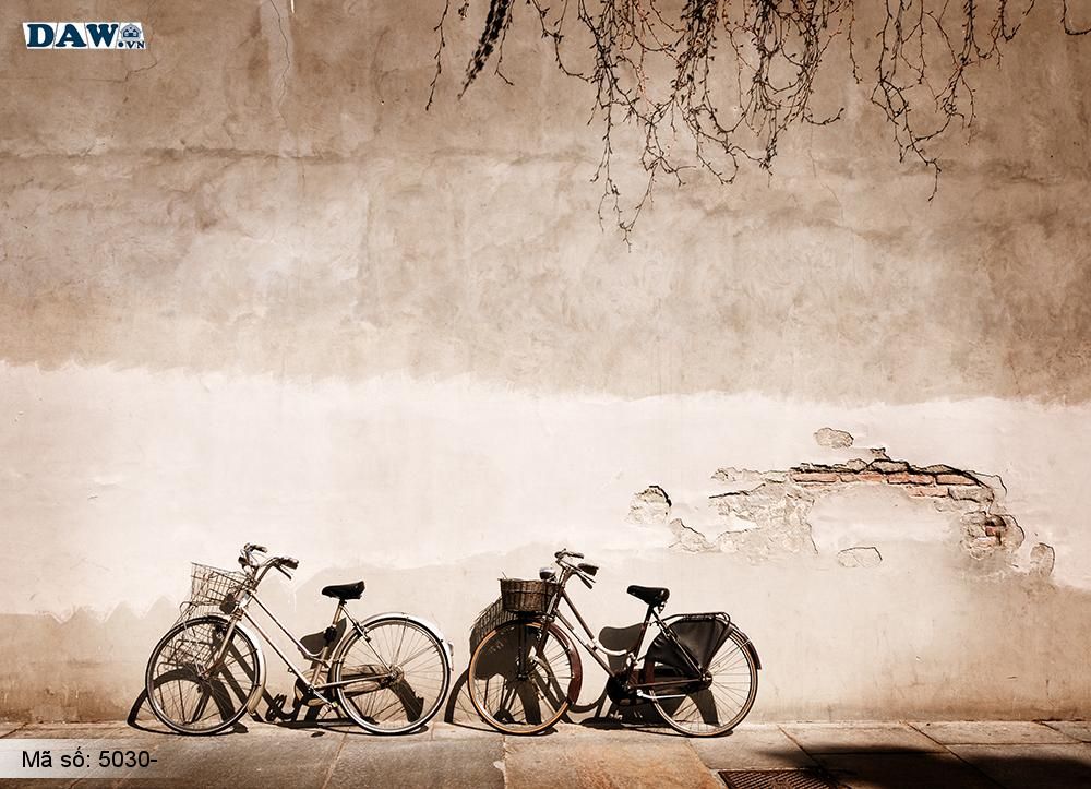 Tranh dán tường Hàn Quốc, khu phố chiều tà, xe đạp 5030